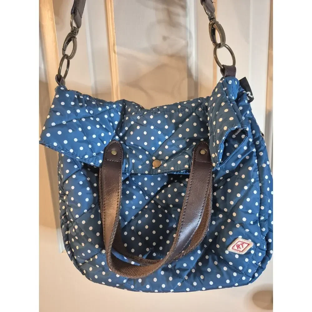 ROOTOTE Quilt 2-Way Bag Crossbody Shoulder Polka Dots Blue And White